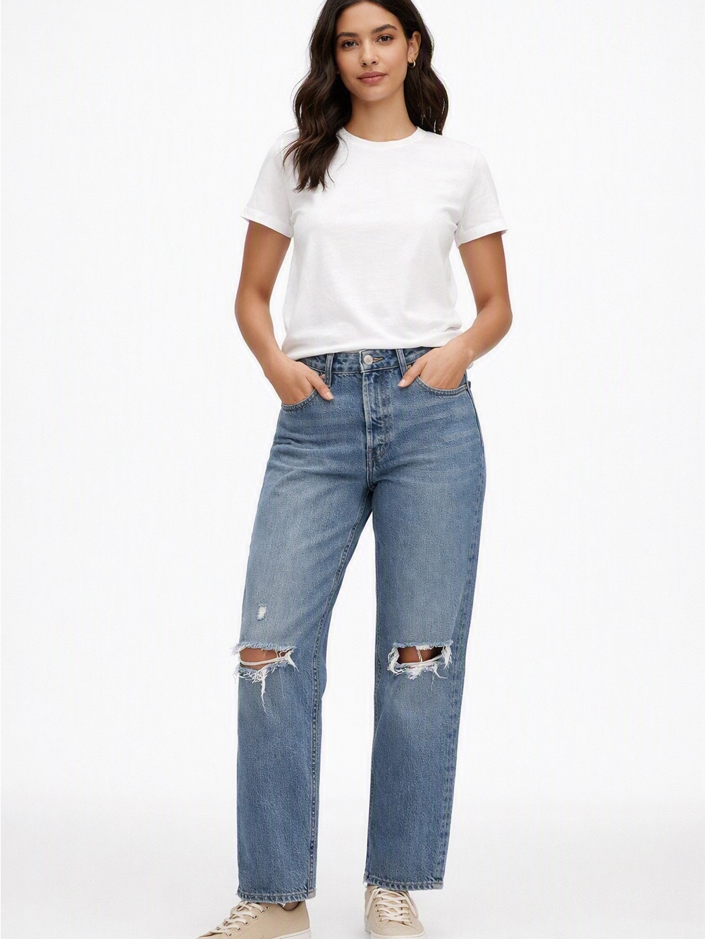 GAP Cheeky Straight High Rise Jeans – Distressed Button Fly, Size 31/12R